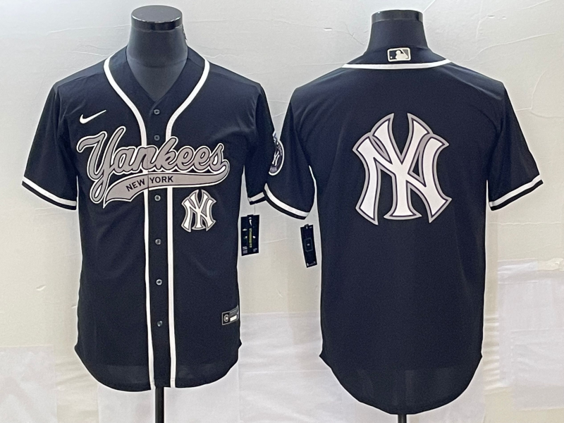 Men's New York Yankees Black Team Big Logo Cool Base Stitched Baseball Jersey